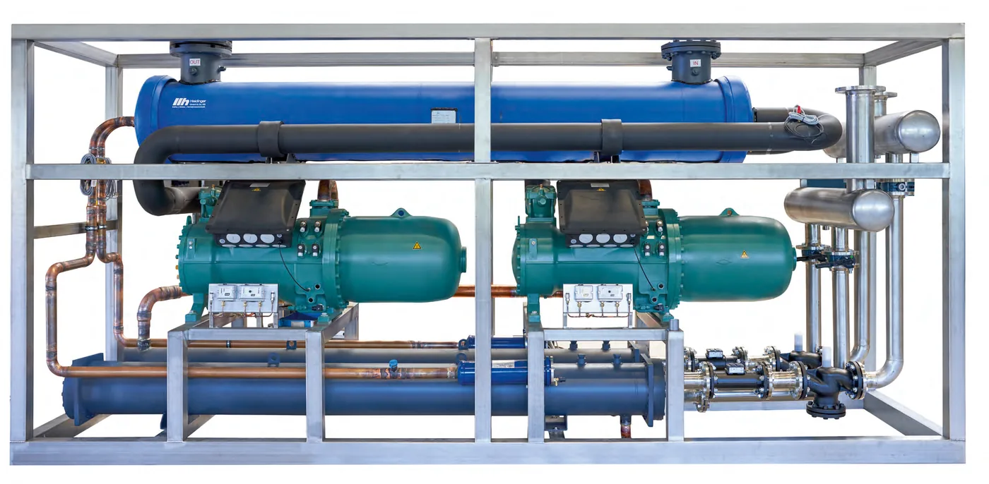 Heidinger chiller in a frame, with two compressors and heat exchangers