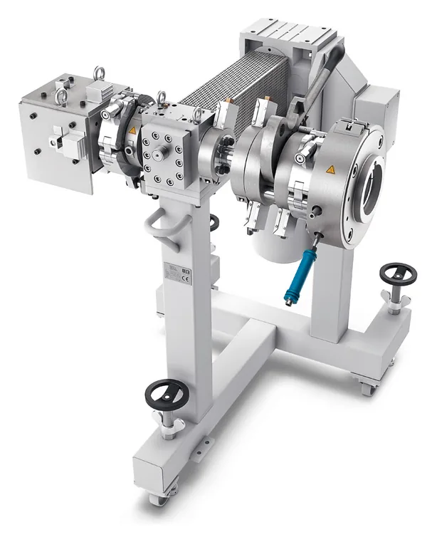 Melt pump with filter system on a stand